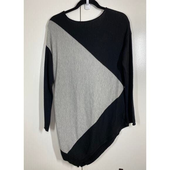 Joan Vass Studio Asymmetrical Black & Gray Long Sleeve Tunic Sweater Medium - Picture 7 of 10